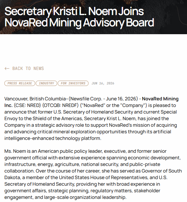 apljc92958416's tweet photo. Copper just climbed through geopolitical chaos - and $NRED added exactly the kind of adviser built for that environment.

LME copper settled at $13,600/t, up 0.90%, after touching $13,707.5/t overnight. SHFE copper closed at 105,140 yuan/t, up 0.28%, while declining open interest pointed to bears reducing positions.

For me, the timing matters.

Copper is trading through Middle East conflict, tariff risk, inflation shifts and national-security concerns. $NRED recently added Kristi Noem, a former U.S. Homeland Security secretary and current special envoy for the Shield of the Americas.

That gives the company direct exposure to someone who understands how geopolitics, border security, defence and strategic supply chains intersect.

Copper is becoming a policy asset.

$NRED is building policy-level access around it.

For educational purposes only.

$AMD
$PCLA
$IBRX
$TEAM