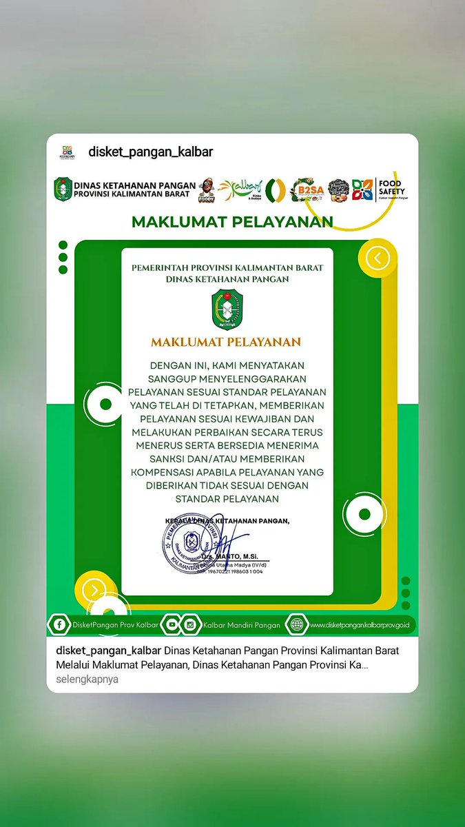 disket_pangan's tweet photo. maklumat pelayanan Dinas ketahanan Pangan Prov Kalbar https://t.co/Bu94g07nLL