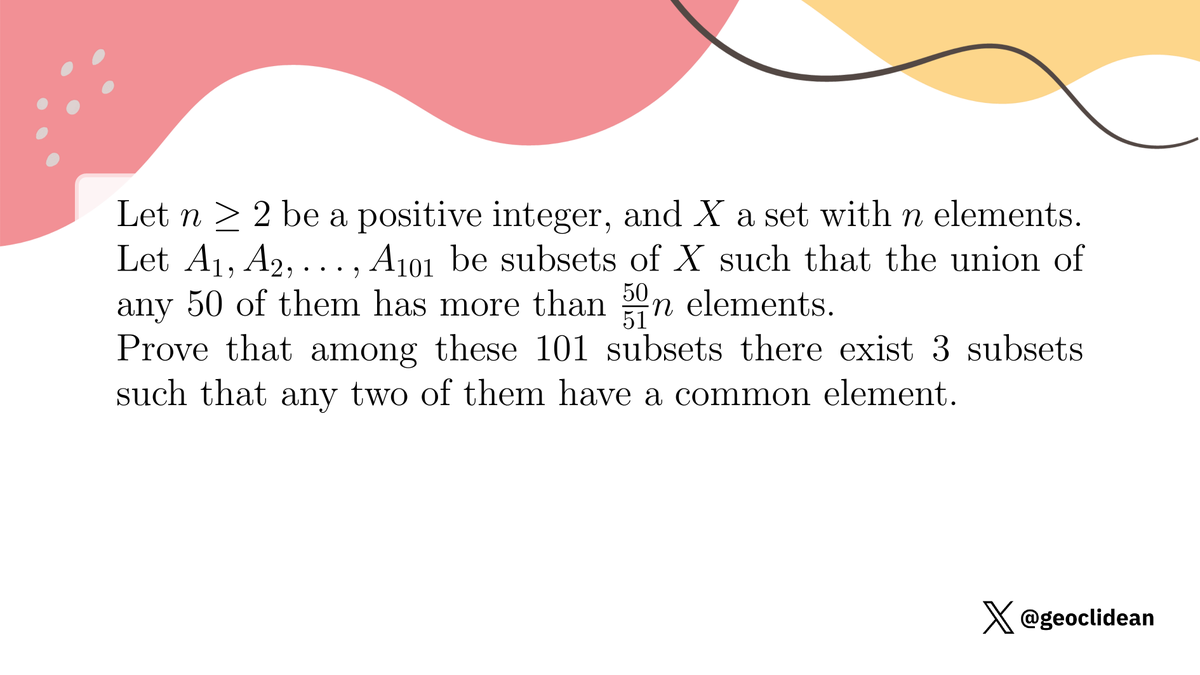 geoclidean's tweet photo. easy, but yet an uncanny level of difficulty
#PigeonholePrinciple #LinearAlgebra #Matrix #Inequalities #CombinatoricsSolved #Combinatorics https://t.co/9VcgRpm9v7
