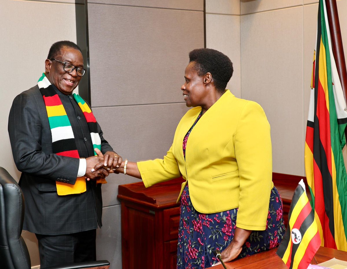 edmnangagwa's tweet photo. I was pleased to receive Her Excellency, Major (Rtd) Jessica Rose Epel Alupo, the Vice President of the Republic of Uganda, who paid a courtesy call on me at the ⁠Munhumutapa Building following her arrival in Harare.

Vice President Alupo is in Zimbabwe representing my brother, His Excellency President Yoweri Kaguta Museveni, who is the current Chairperson of the ⁠African Peer Review Forum of Heads of State and Government.

During our discussions, we reaffirmed the deep-rooted bilateral relations and shared Pan-African values between Zimbabwe and Uganda. Her presence is a testament to our continent's collective commitment to self-assessment and African solutions to African challenges.

Tomorrow, July 16, 2026, we will officially launch Zimbabwe’s Review Report of the ⁠African Peer Review Mechanism (APRM) at the New Parliament Building in Mt Hampden. This landmark event marks a significant milestone in our country’s governance trajectory, policy innovations, and socio-economic reforms under the Second Republic.