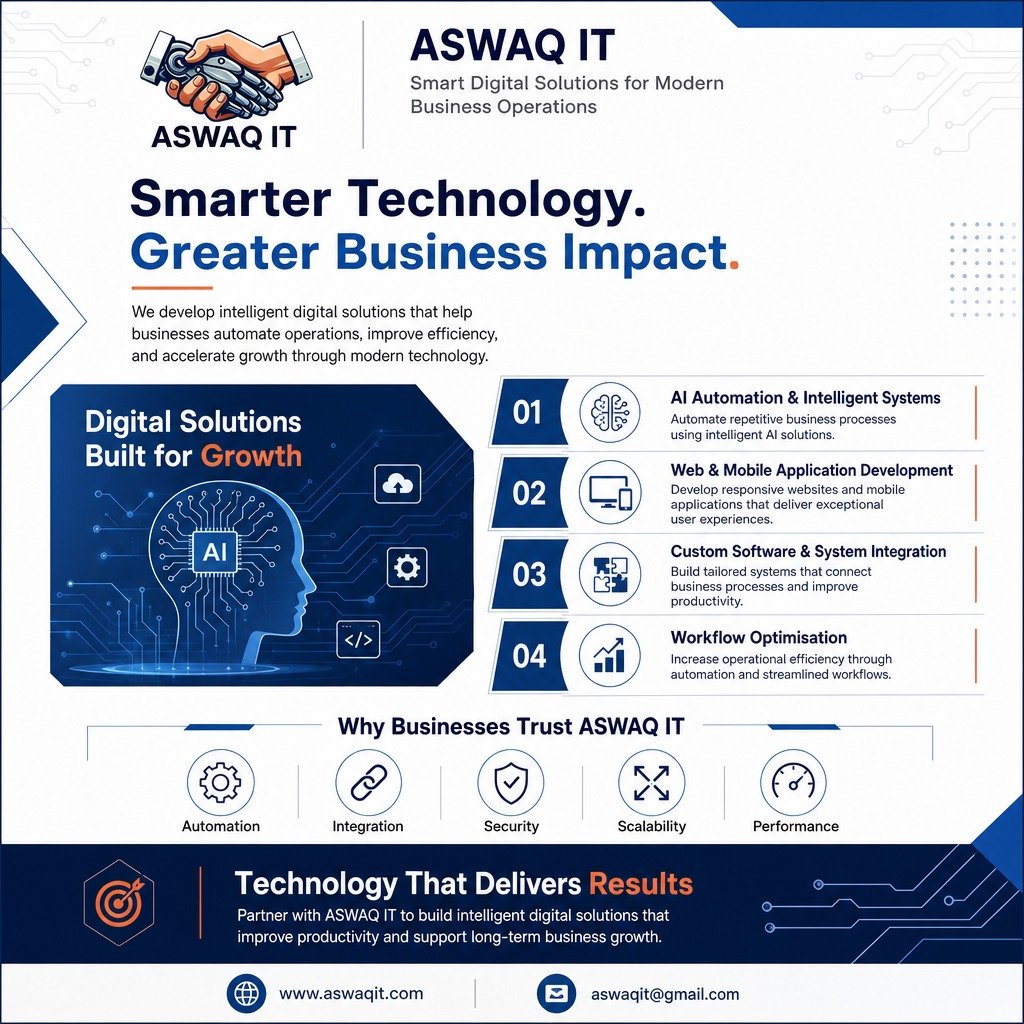 aswaqit's tweet photo. Build a business that is ready for the future with technology designed for performance.

🌐 Website: https://t.co/QLq7EC2oTY
📧 Email: aswaqit@gmail.com

#ASWAQIT #TechnologySolutions #DigitalTransformation #BusinessAutomation https://t.co/g2fYhI7GXk
