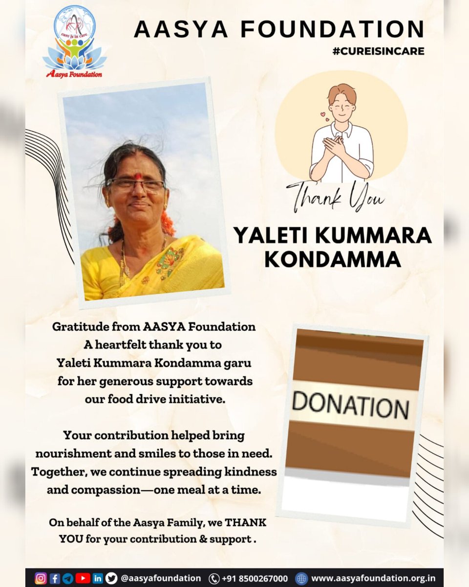 cureisincare's tweet photo. Gratitude to Yaleti Kummara Kondamma garu for your generous support π
Your kindness is helping us bring hope, nourishment, and smiles to many lives.
.
.
.
#ThankYouDonor #Gratitude #SupportForCause #MakingADifference #KindnessMatters https://t.co/xyouPbUFJu