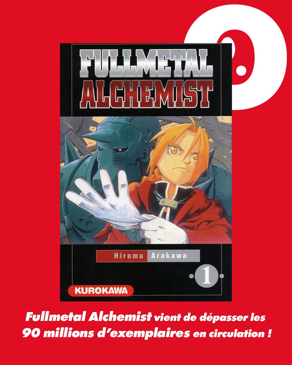 Kurokawa's tweet photo. Actualité 📣 Le manga Fullmetal Alchimist 🦾 vient de dépasser les 90 millions d'exemplaires en circulation ! https://t.co/lwnhi6qBxj