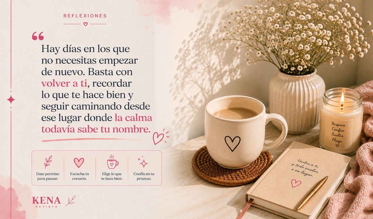 KENArevista's tweet photo. #KenaRevista| Regresar a nuestro centro y recordar lo que nos hace bien es el mejor refugio para el alma. ¿Cómo reconectas contigo hoy? 🤍✨ #Bienestar #AmorPropio https://t.co/T6a18J5Ttz