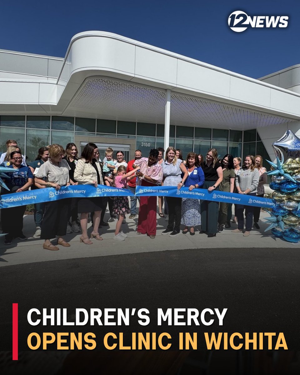 KWCH12's tweet photo. Children’s Mercy held a ribbon cutting on Tuesday for its new Wichita clinic, expanding the pediatric services available to local families.

Patients and their families can receive care in Wichita rather than traveling to Kansas City.

Story | https://t.co/Oq1wFzDLJQ https://t.co/U2rj67NPko