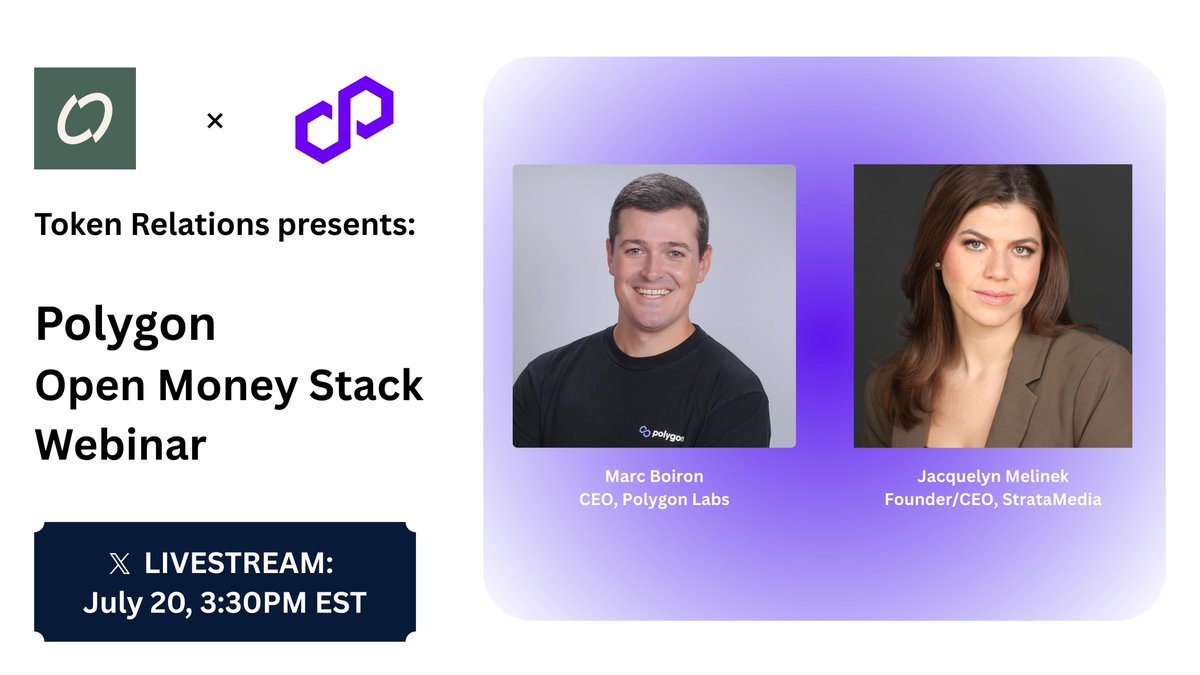 TokenRelations's tweet photo. Join us next Monday, July 20, at 3:30PM EST for our @0xPolygon Open Money Stack Webinar with @0xMarcB 
 
We'll be highlighting the network's Open Money Stack strategy, where money movement is genuinely broken, and its mission is to move all money onchain https://t.co/sHQT5J2xgu