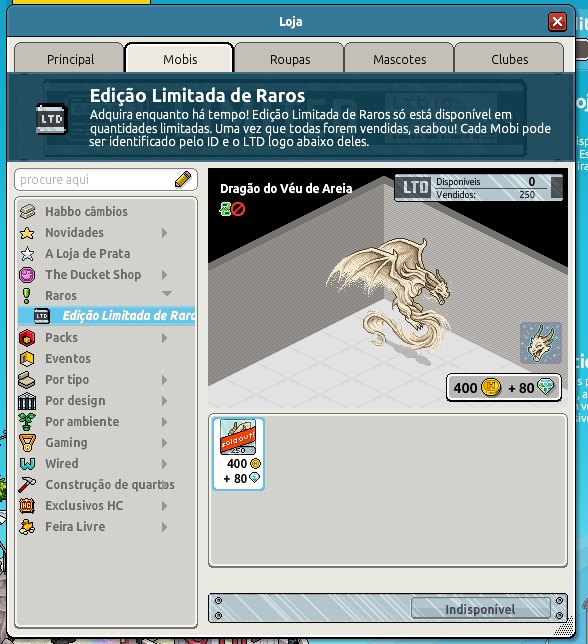 HabboNews_k's tweet photo. 🔴 Teve demanda: o Dragão do Véu de Areia esgotou nos primeiros 40 segundos de lançamento! 🔥

250 jogadores diferentes compraram o LTD no @HabboPTBR! 👀

https://t.co/ZBMMVEMW7t https://t.co/hVES1ipplr