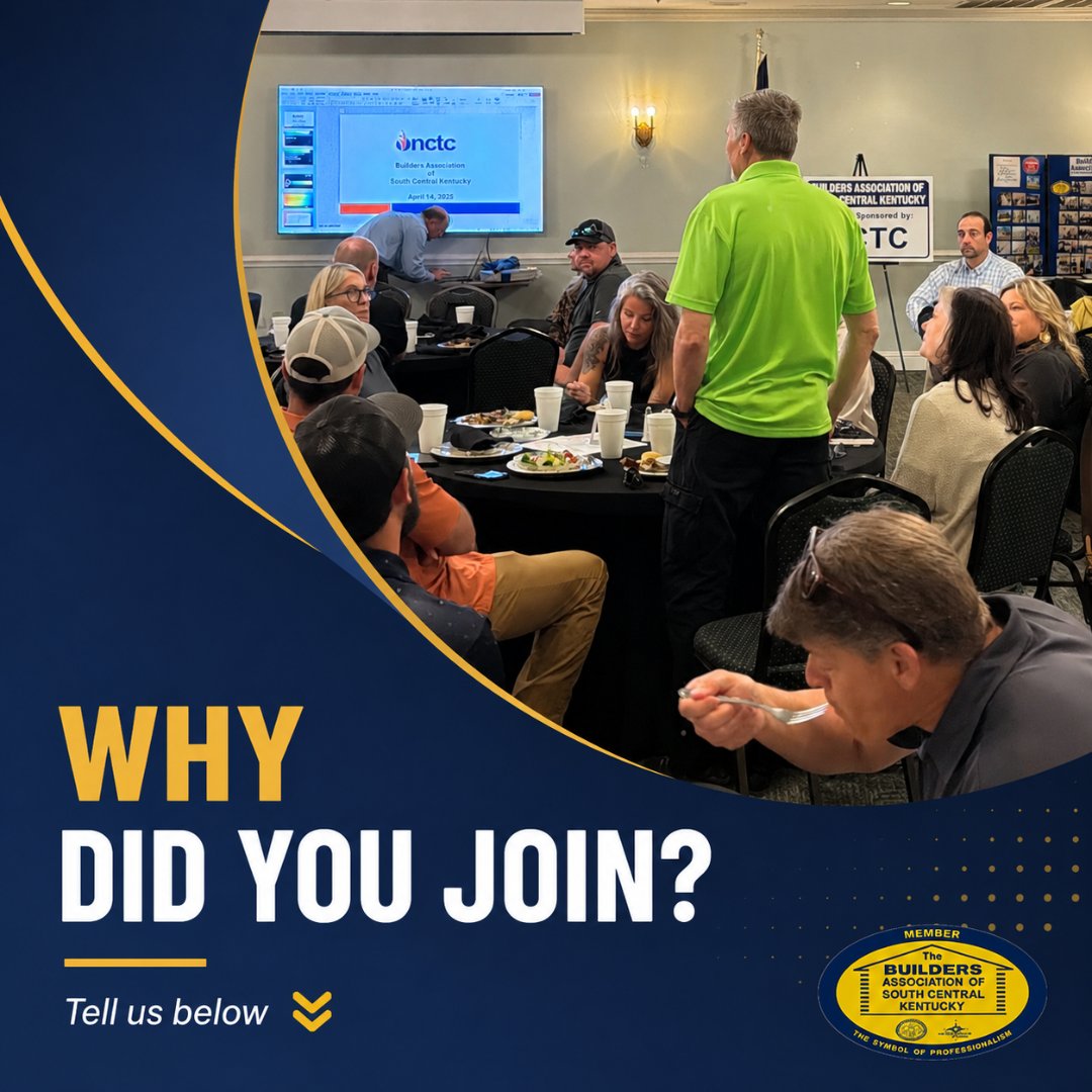 BldrsAssocSCKY's tweet photo. Every member joins BASCKY for a different reason.

Some come for networking.
Some for education.
Some for advocacy.
Some because they believe in supporting our local building industry.

What made you join?

Share your reason in the comments—we'd love to hear your story. https://t.co/aShrncvjEB