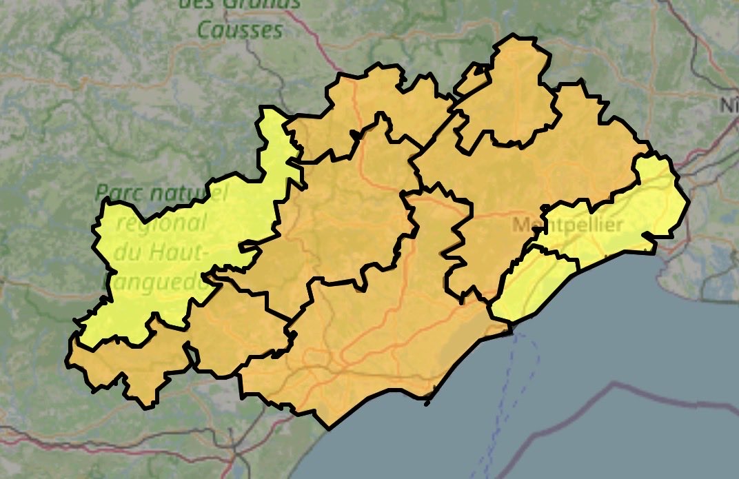 Image de Préfète de l'Hérault - 🔍 Carte du risque #incendie pour le jeudi 16 juillet dans l'#Hérault : https://www.risque-preventio