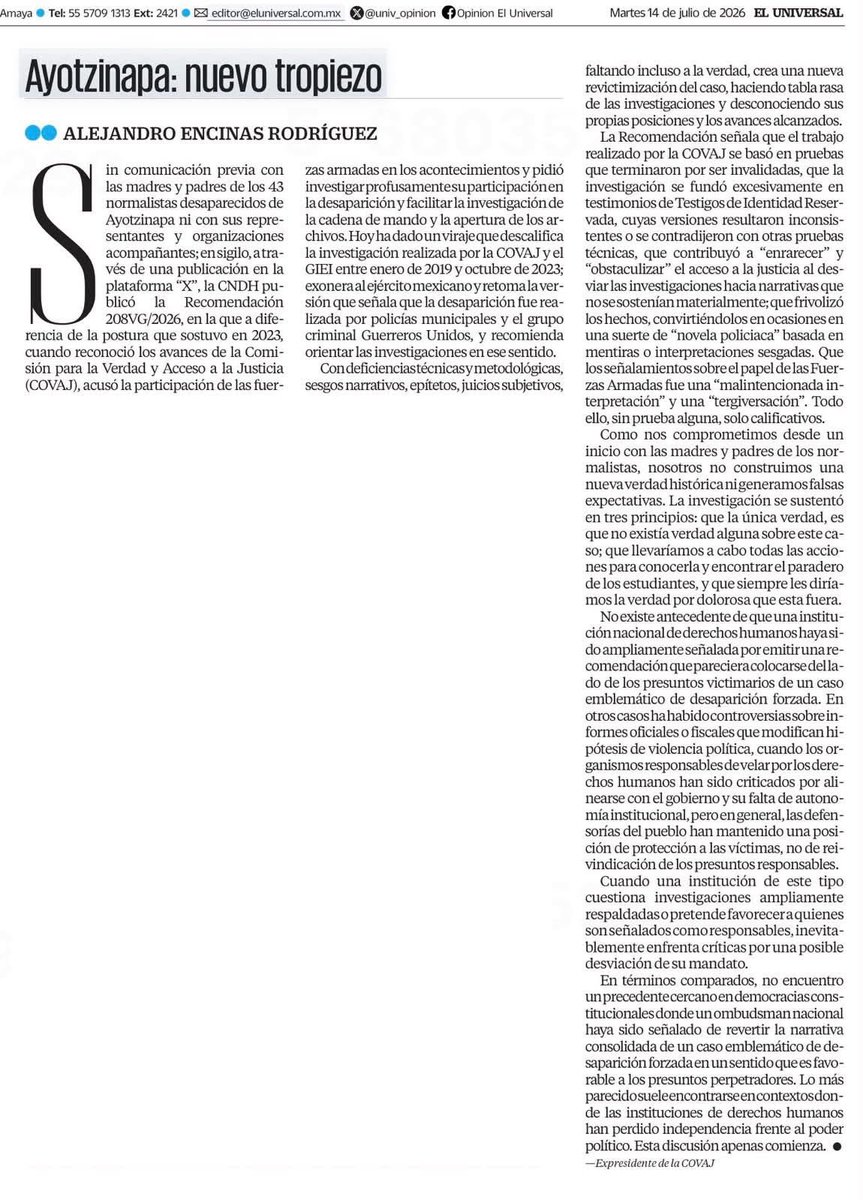 Javier_Corral's tweet photo. . @A_Encinas_R hace un recuento de distintos hechos sobre el caso Ayotzinapa, a raíz de la resolución reciente de la CNDH. Coincido en su reflexión. No dejen de leerlo. https://t.co/lYWIx24nAn