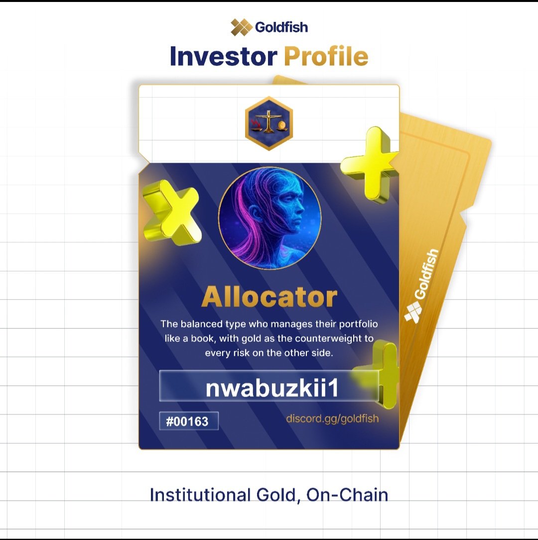 CHASEWEALTH555's tweet photo. Took the @goldfishggbr investor quiz. The Allocator.
Balanced books, calculated edge.
Gold on one side of the ledger, risk on the other.
what's your type? https://t.co/RAYCig74bh
$GFIN https://t.co/7FAW7e5MQ5