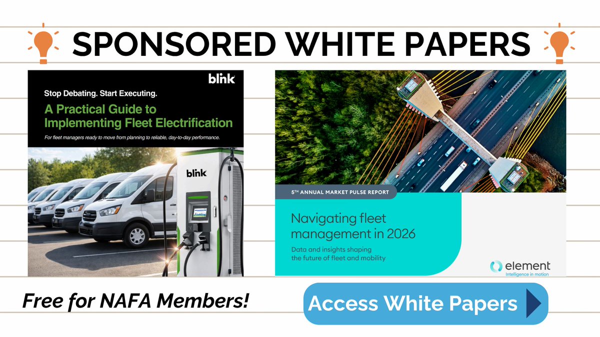 nafafleet's tweet photo. NAFA’s Sponsored White Papers help #fleet managers better understand the challenges and solutions to make their fleets stronger for the future. Available for free as a NAFA member benefit, check out the options available today: https://t.co/hDIlJEqXUW
#FleetManagement #NAFA https://t.co/mcU2q8LLpO