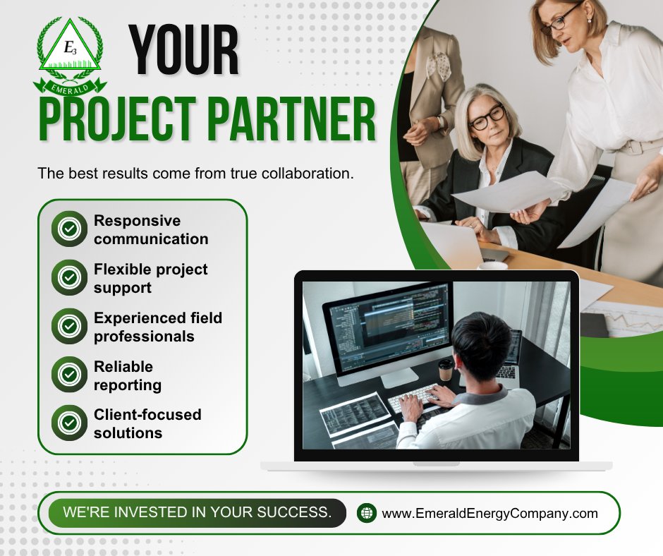 E3_Emerald's tweet photo. At Emerald, we don't just complete tasks—we become an extension of your project team. Our goal is to help clients navigate challenges, reduce risk, and keep projects moving forward.

Success is always a team effort.

#RightOfWay #LandServices #EmeraldEnergy #BootsOnTheGround https://t.co/tvj6SSnEpv