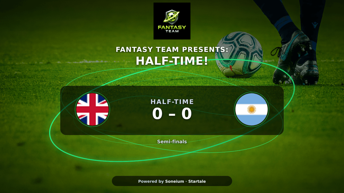 fantasyteamio's tweet photo. HALF-TIME! ⏱
England 0–0 Argentina in Semi-finals
Who's been your FantasyTeam MVP so far? 👀
#WorldCup2026 #FantasyTeam #Football #Soneium #Startale #England https://t.co/I49lU1IP6d