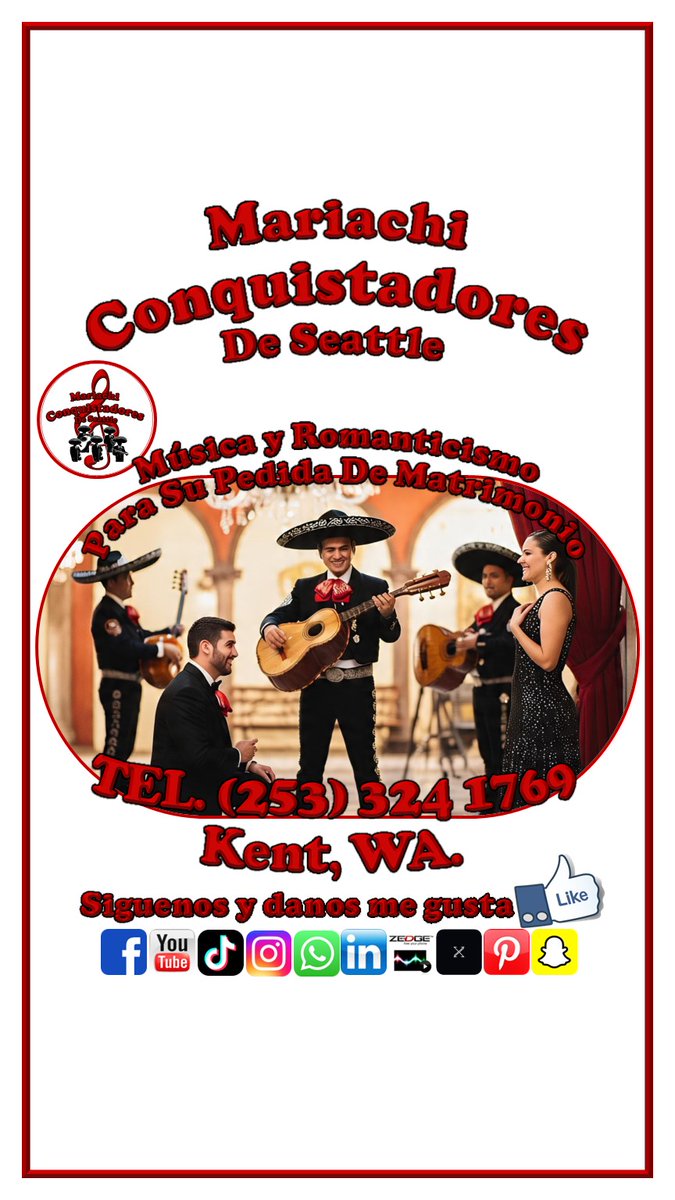 mariachicondsea's tweet photo. SI VA A PEDIR MATRIMONIO, NO OLVIDE LA MUSICA DE MARIACHI CON SABOR A MÉXICO, MUSICA ROMANTICA DEL MARIACHI CONQUISTADORES DE SEATTLE.. LLAMENOS TEL. (253) 324-1769. PARA RESERVAR #musica #mariachi #compromiso #romantico #novios https://t.co/nhcNaBKc4D