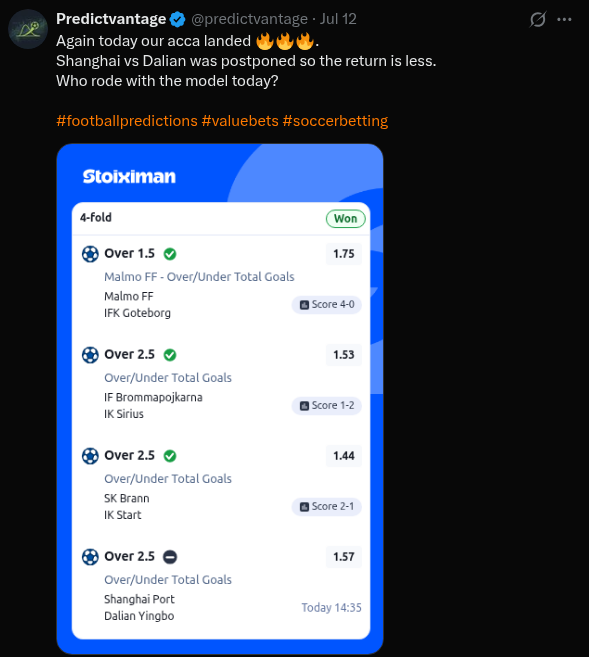 predictvantage's tweet photo. 💥💥 4 Days. 4 Consecutive Clean Sweeps!! 💥💥
Our Poisson distribution model continues to quietly exploit volume thresholds.✅✅✅✅
🎯 Hit FOLLOW to get tomorrow's active value signals directly on your timeline.
#FootballBetting, #PoissonModel, #BettingTips https://t.co/pJVOT95q6h