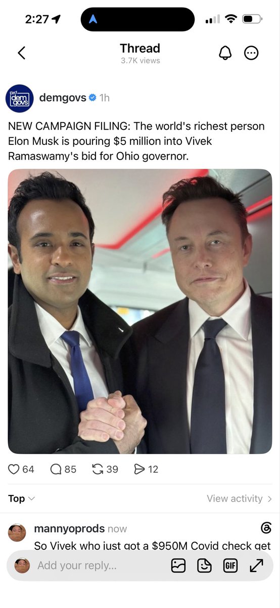mannyoprods's tweet photo. @vimal4USA @VivekGRamaswamy She’s not the Governor Vimal from NYC she saved lives . VIvek made  950m from the pandemic and still collect Elon money.  That evil rich people pretending they care . https://t.co/YJeaVAQPPw