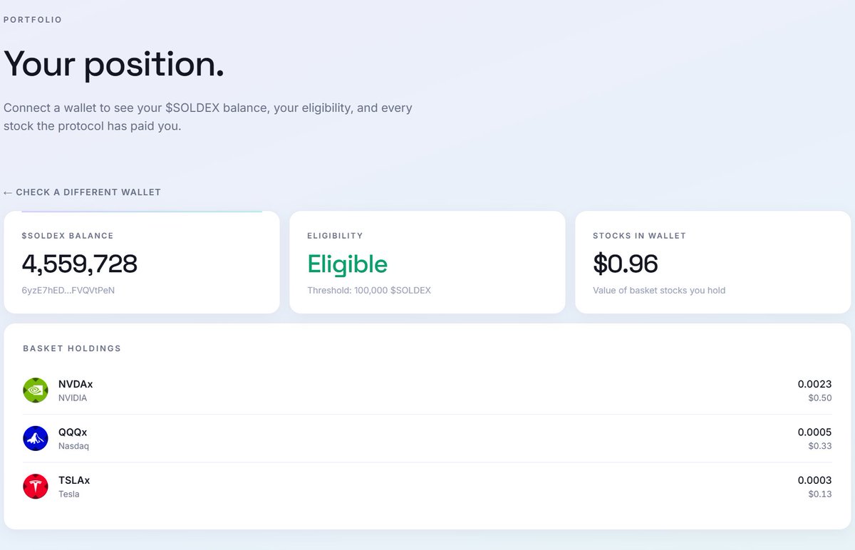 TheSoldex's tweet photo. Now you can see your portfolio on site!
Showing your positions

Either connect wallet or past solana address!
$SOLDEX https://t.co/SGcV2p4FE8