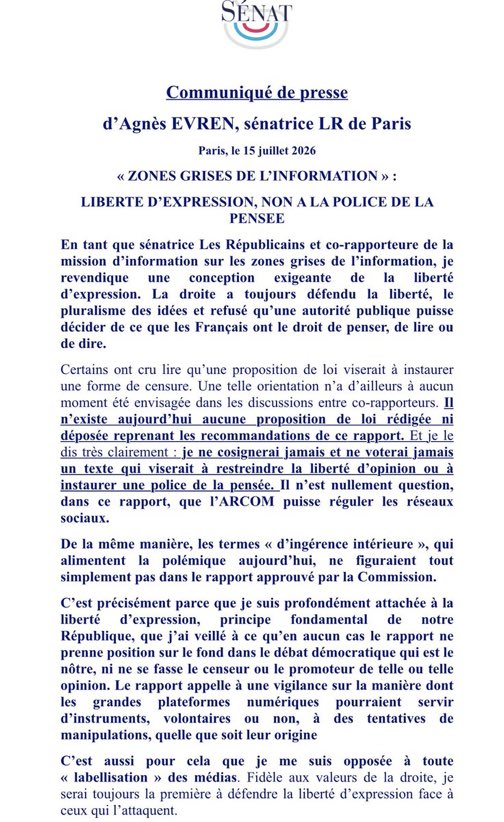 FHfrancoisle's tweet photo. Rétropédalage Agnes #Evren apres s’ être fait embarqué par #Macronie #PS dans « ingérence intérieure » mise en cause #libertes pour #Électionprésidentielle. A suivre pour   #LR : projet loi #Macron #Berger nouveau délit pénal d’opinion de « haine » ligibilite #présidentielle https://t.co/ultHLhow4j