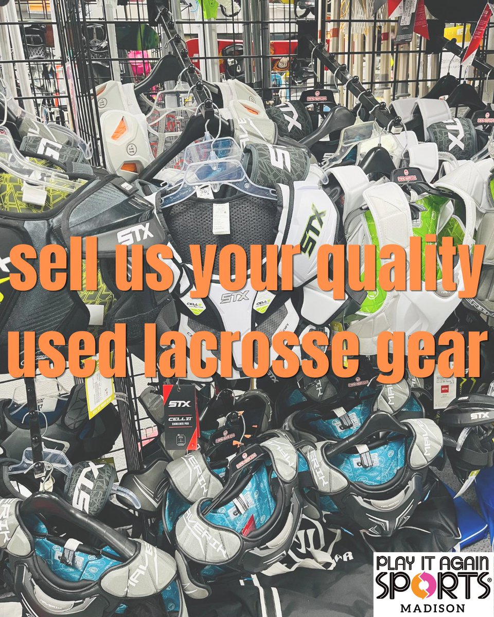 PIASMadisonWest's tweet photo. Sell us the quality used lacrosse gear that no longer fits! 💰♻️

📍6674 Odana Rd
⏰Open Until 8pm
🌐https://t.co/liK6KQGYjI

#PlayItAgainSports #ShopLocal #BuySellTrade https://t.co/4dq0fgWaBs