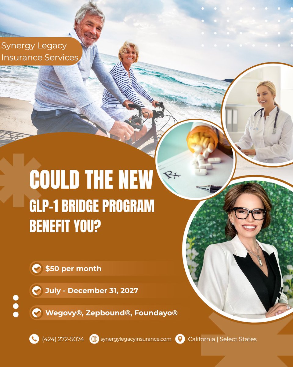 MarianHansen_'s tweet photo. Could the New Medicare GLP-1 Bridge Program Benefit You?

✔️ Learn what GLP-1 medications are
✔️ Who may qualify
✔️ Which medications are included
✔️ How to apply

👉 Read the full article here: https://t.co/HMVI18JlNF

#MedicareGLP1BridgeProgram #SynergyLegacyInsuranceServices https://t.co/I9oJLyThqG