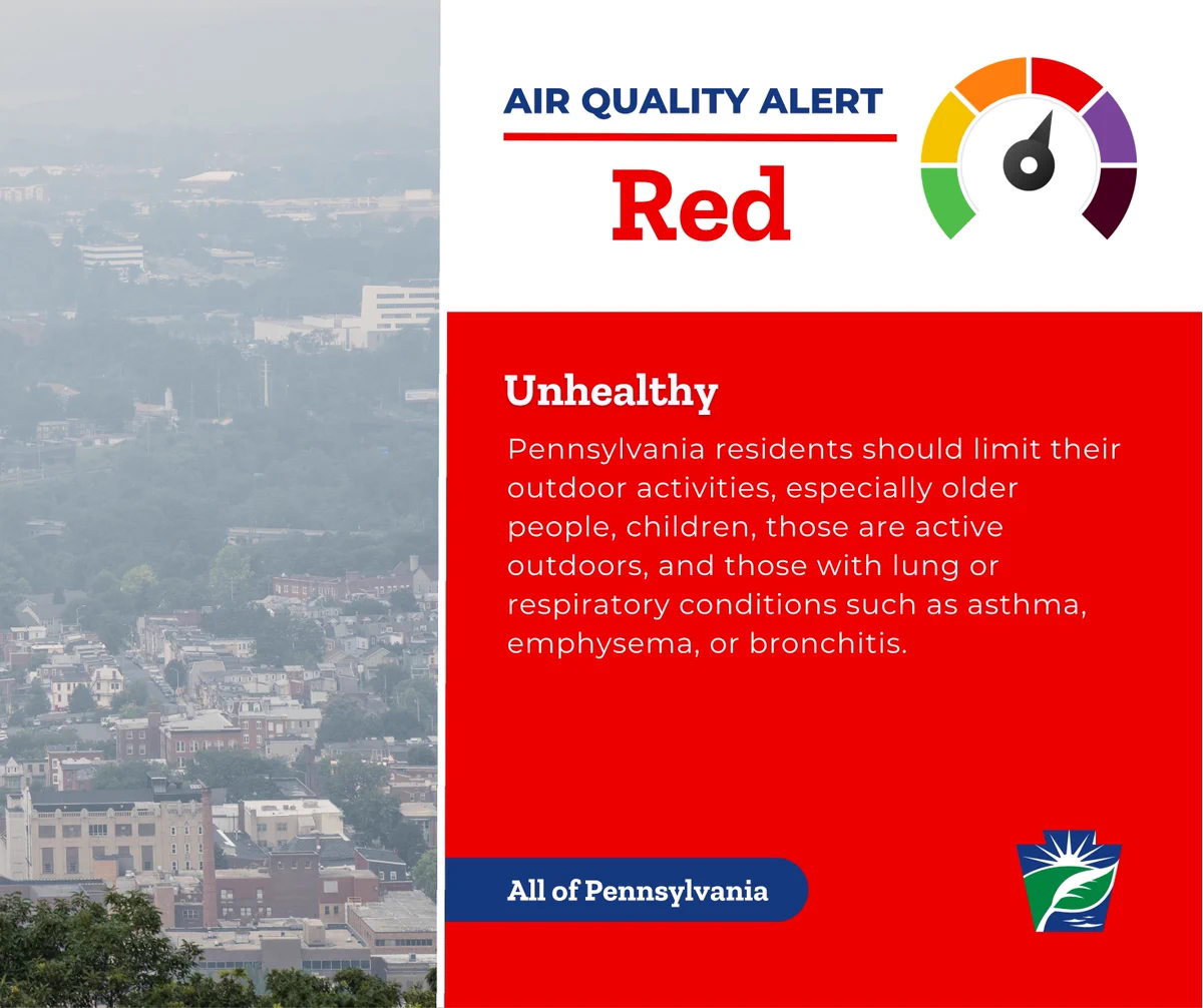 Air quality alert, code red for PA, statewide on 7/16/26.