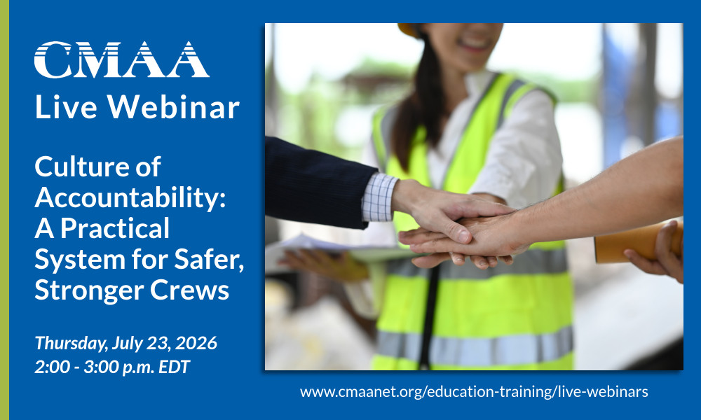 CMAA_HQ's tweet photo. Join the #CMAA Live Webinar on July 23 to explore practical strategies for creating safer #jobsites, strengthening team accountability, and improving project outcomes. Walk away with actionable ideas and build a stronger #safety culture. https://t.co/rwjl7kYigg https://t.co/TMuGRWG8fh