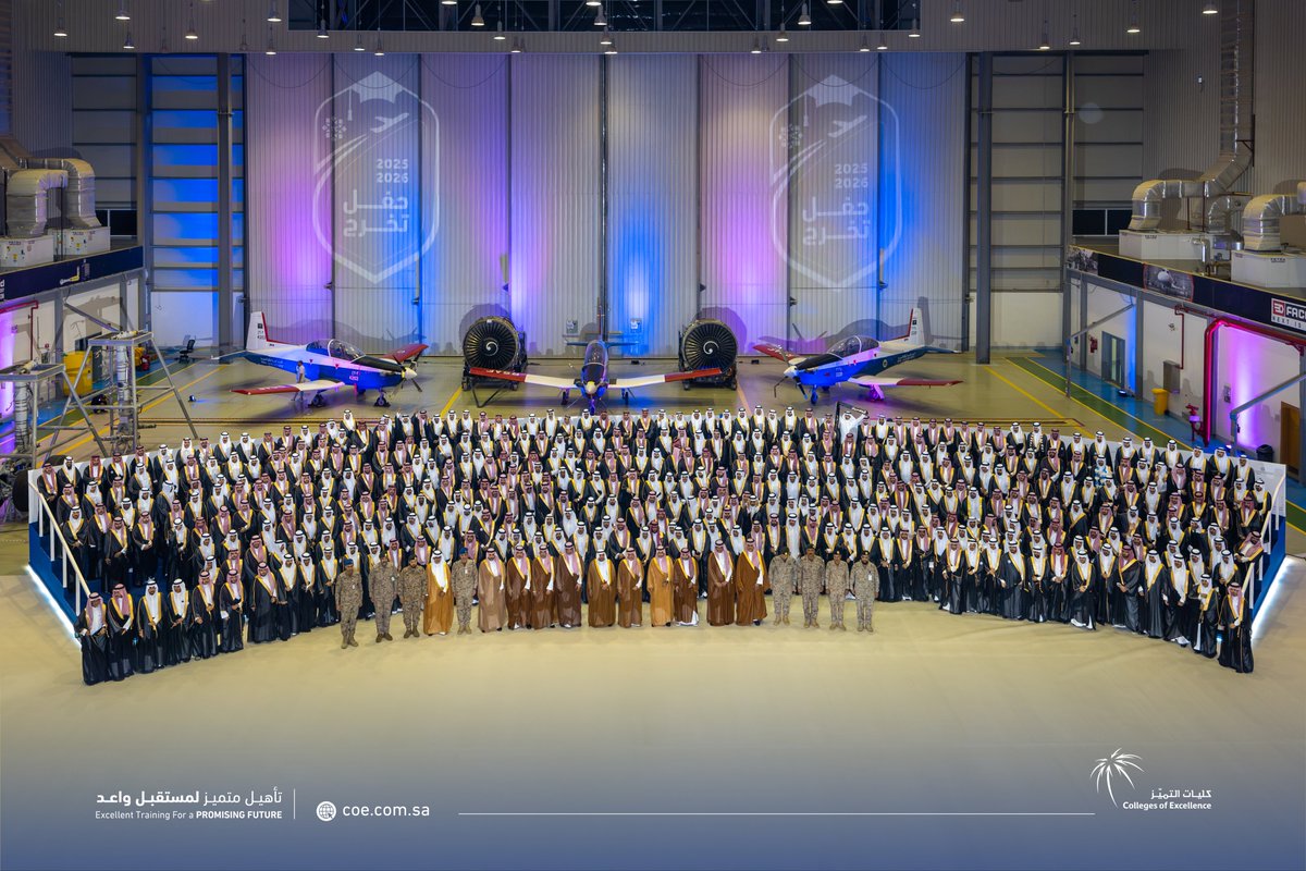 COEKSA's tweet photo. رعى معالي وزير التعليم الأستاذ يوسف بن عبدالله البنيان، بحضور عدد من أصحاب السمو والمعالي، حفل تخريج 1611 خريجًا وخريجة من الكلية التقنية العالمية لعلوم الطيران، في احتفاءٍ بكفاءات وطنية مؤهلة تنطلق بثقة نحو مستقبل قطاع الطيران. https://t.co/vm9TTdJ0xJ