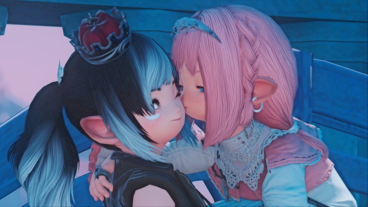 ValhiraXIV's tweet photo. Two lalas sitting on a bench~ 🖤🩷

#gpose l #lalafell l #FFXIV https://t.co/pSOuJzktcN