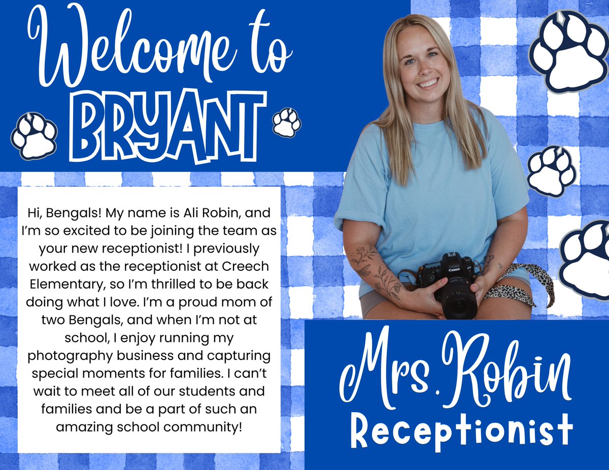 BryantElem's tweet photo. We are so excited to welcome Mrs. Robin to our front office team! #bengalpride https://t.co/zntIcF93D2