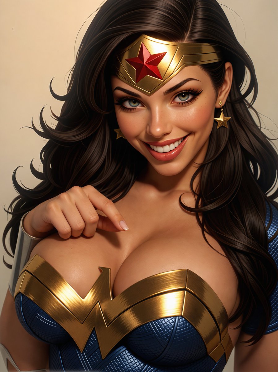 RhiannonInSL's tweet photo. I found a cute sexy video of Wonder Woman; unfortunately I have no idea who created it as the video was a re-post. I captured one frame and played with enhancing it.

Enhanced on the left, original grabbed frame on the right.
#AIart #derivativework #WonderWoman https://t.co/J5D6NpyyNm