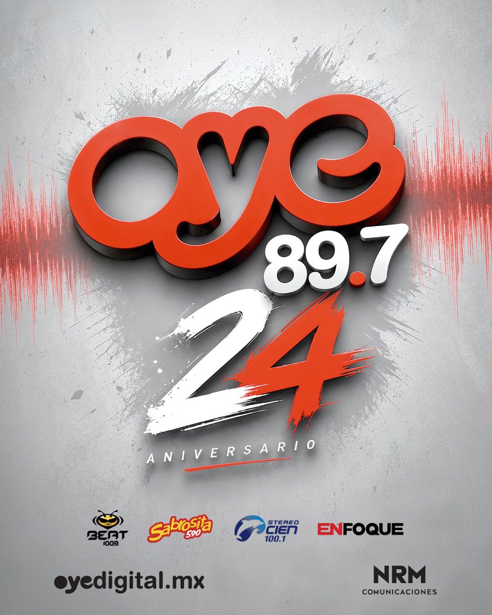 EnfoqueNoticias's tweet photo. ¡Estamos de fiesta!
Nuestra estación hermana @Oye897 cumple 24 años de llevar hasta tus oídos lo mejor de la música pop.
Muchas felicidades y que vengan muchos años más.
#aniversario #oye #oye89.7 #oyeaniversario https://t.co/H8DywaNsI8