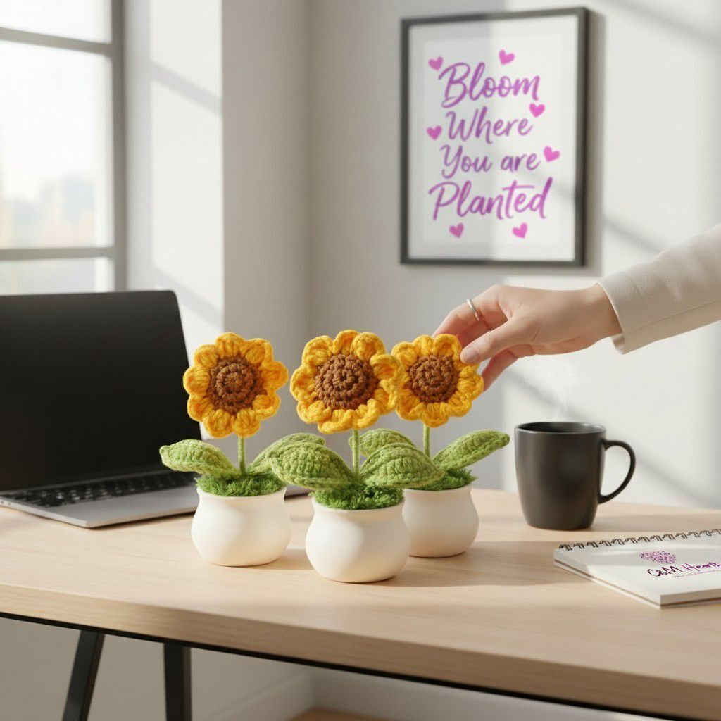 CM_Hearts's tweet photo. Enhance your home #décor with this #beautiful hand-woven mini potted knitted #sunflower pot. https://t.co/JHlvLsaEA6 #Ukbiz #Sociallondon #UkGiftHour #Tweetuk #bizhour #SmallBusiness #ShopQuirkyHour #bizbubble #UKGiftHour #summer #SmallBusiness #firsttmaster #spring https://t.co/dswfI3nW73