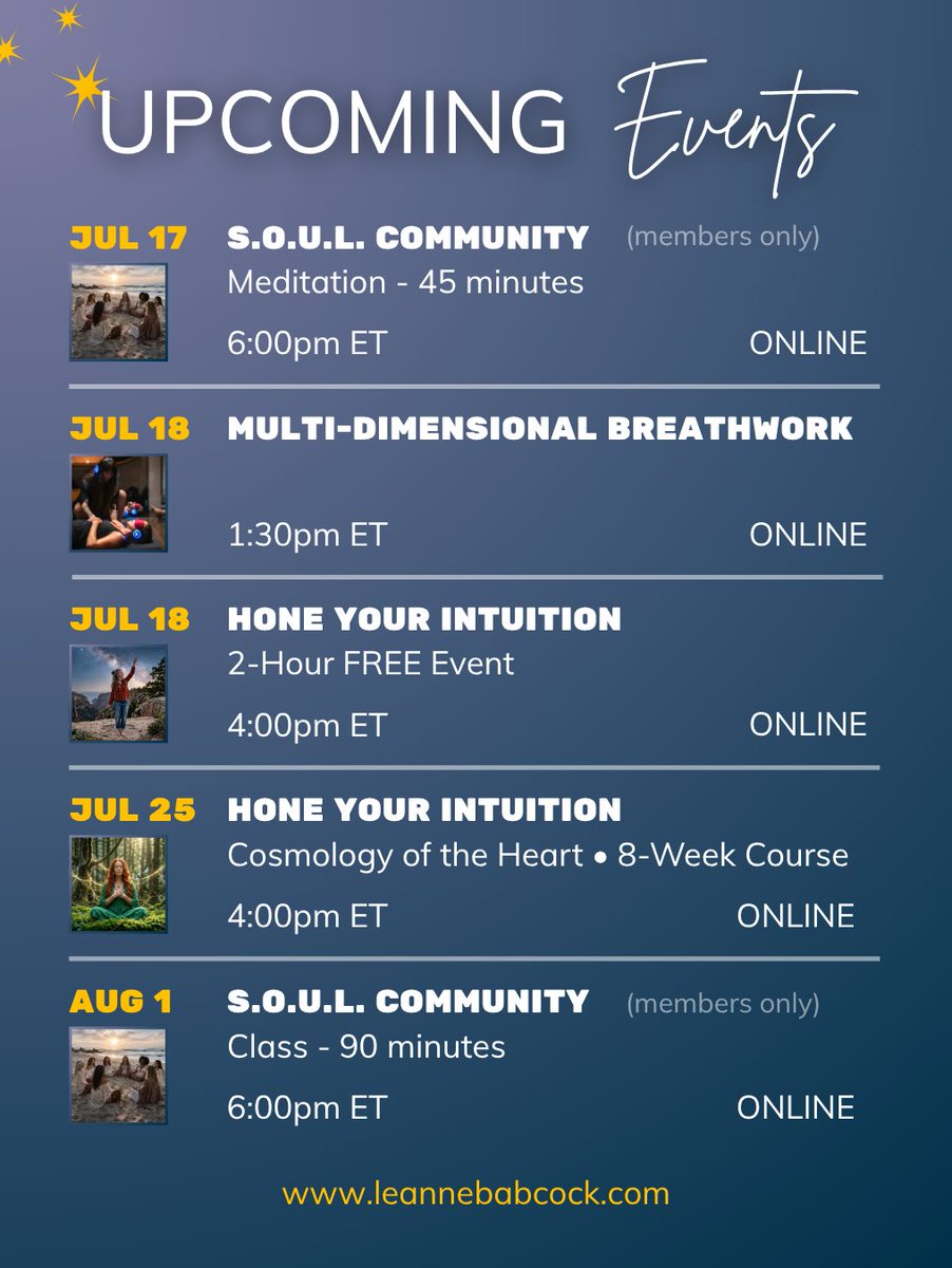 Leannebabcock's tweet photo. UPCOMING EVENTS for the next 4 weeks...

*******

For more detail copy and paste the phrase below in your internet search and delete the "[>>]" before .com:

leannebabcock>>.com/events

#leannebabcock #breathwork #coachonline #community #freeticket #course https://t.co/RfwxpFAzSE
