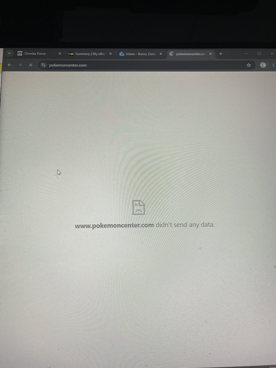 codyscards864's tweet photo. @PokemonCenterUS I was in the que waiting then your site refreshed and said “https://t.co/HSESjdutuY has no data to send” then refreshed again to show a 7 hour que now @CardPurchaser https://t.co/Co4RrRqgsL