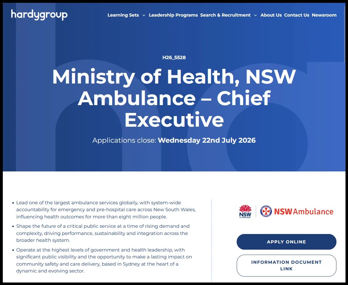 ParamedProf's tweet photo. NSW Ambulance is recruiting a #CEO. But the advertisement says they will also be the Chief Paramedic Officer #CPO - an implication they represent the profession. That's conflicted recognition without substance. https://t.co/53QHVVstFI
Observations: https://t.co/vHepLjGE1A https://t.co/766tze4rUb