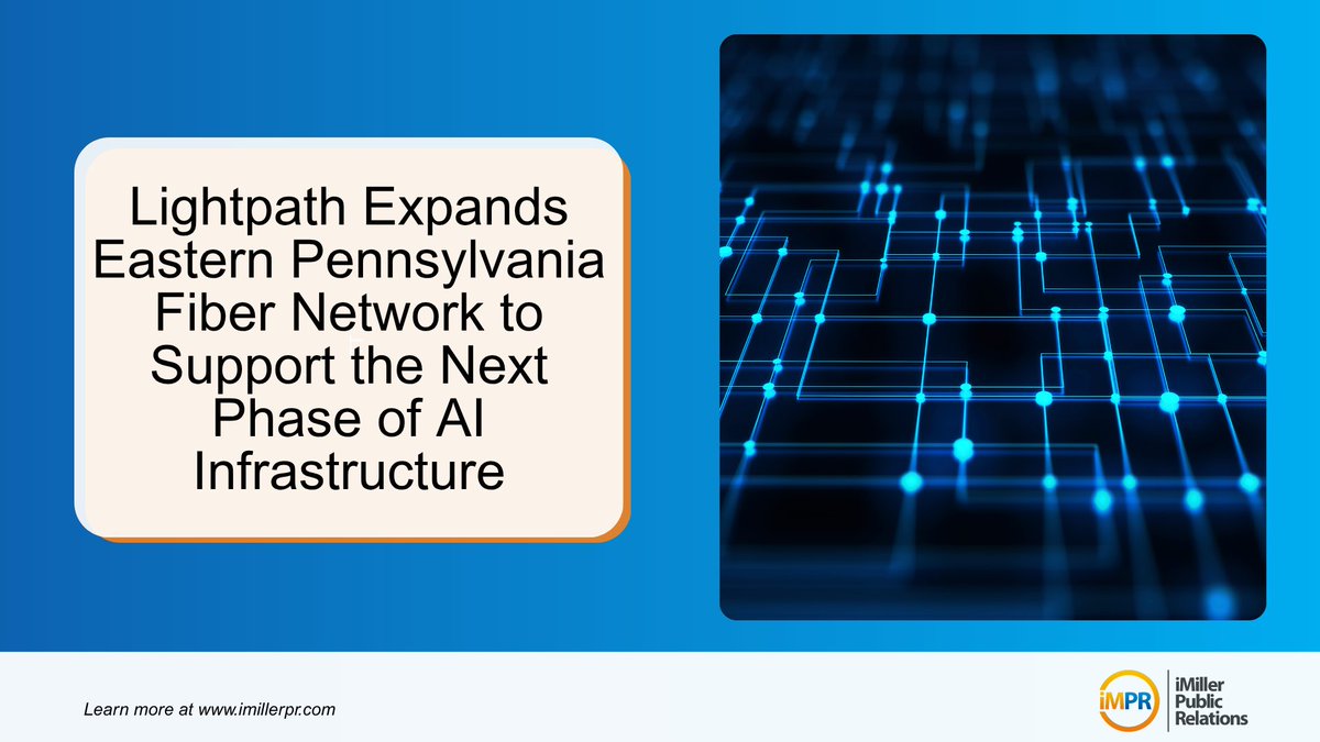 iMillerPR's tweet photo. ๐ @GoLightpath has secured a second infrastructure tenant for its AI-grade fiber network in Eastern Pennsylvania. The 10-year agreement expands regional capacity by ~30% to support a new multi-GW data center campus. https://t.co/iTBL3NQG6Q #AIInfra #Fiber #iMPR https://t.co/DQzmXm6rlA