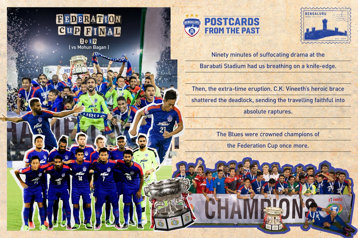 bengalurufc's tweet photo. Salvation in Cuttack. 💙

Despite ending their I-League campaign in 4th place, the Blues took the fight right till the end, as a stubborn Mohun Bagan side didn't make it easy for the 2015 Champions. 

But as they say, 'Fortune favours the brave', Roca’s men were rewarded with their fourth trophy in as many years. 🏆

#WeAreBFC #FourInFour #PostcardsFromThePast