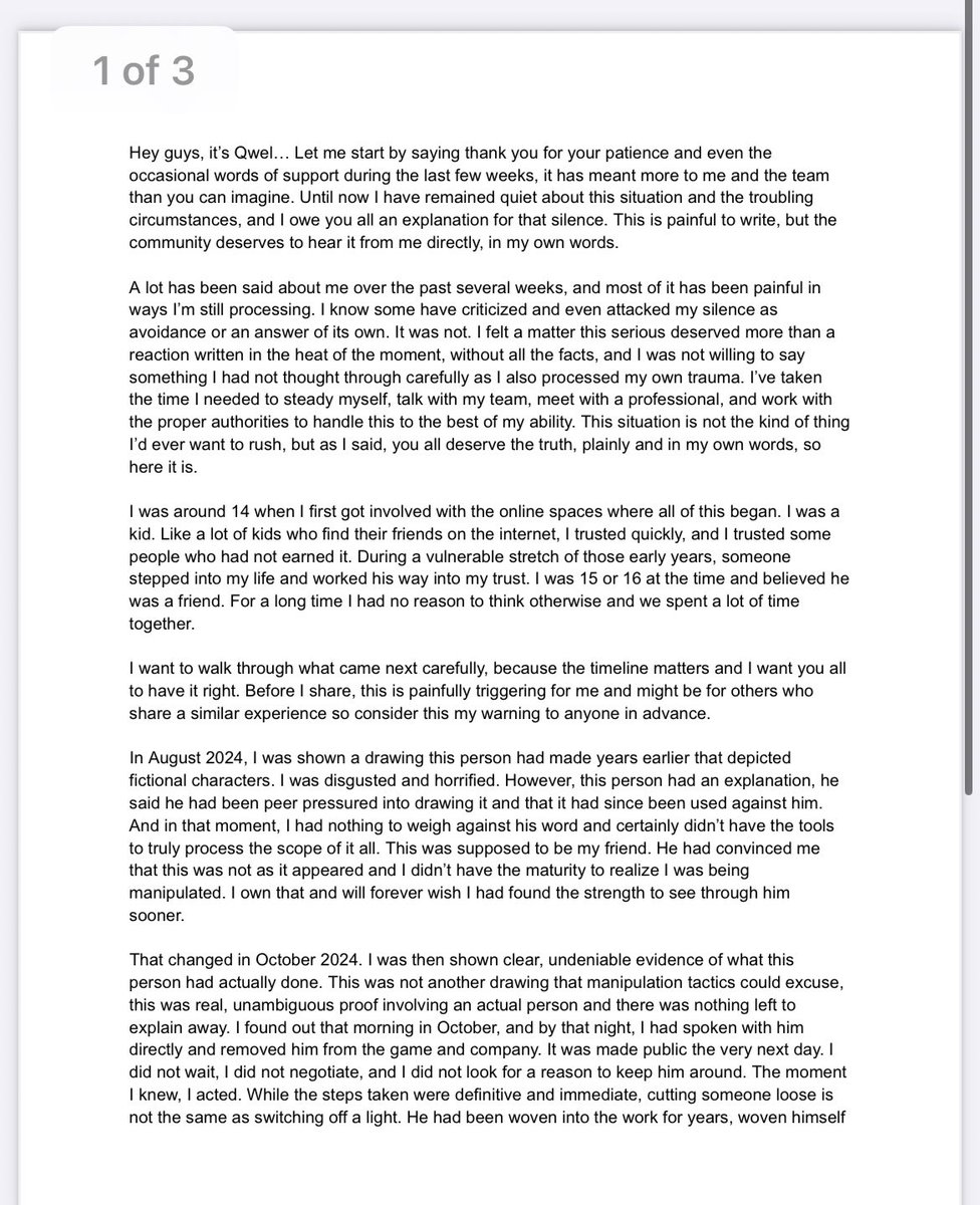 kimafuma_'s tweet photo. Here’s Qwel’s full initial response in case it gets deleted / changed or whatever. https://t.co/mJkx4lp62R