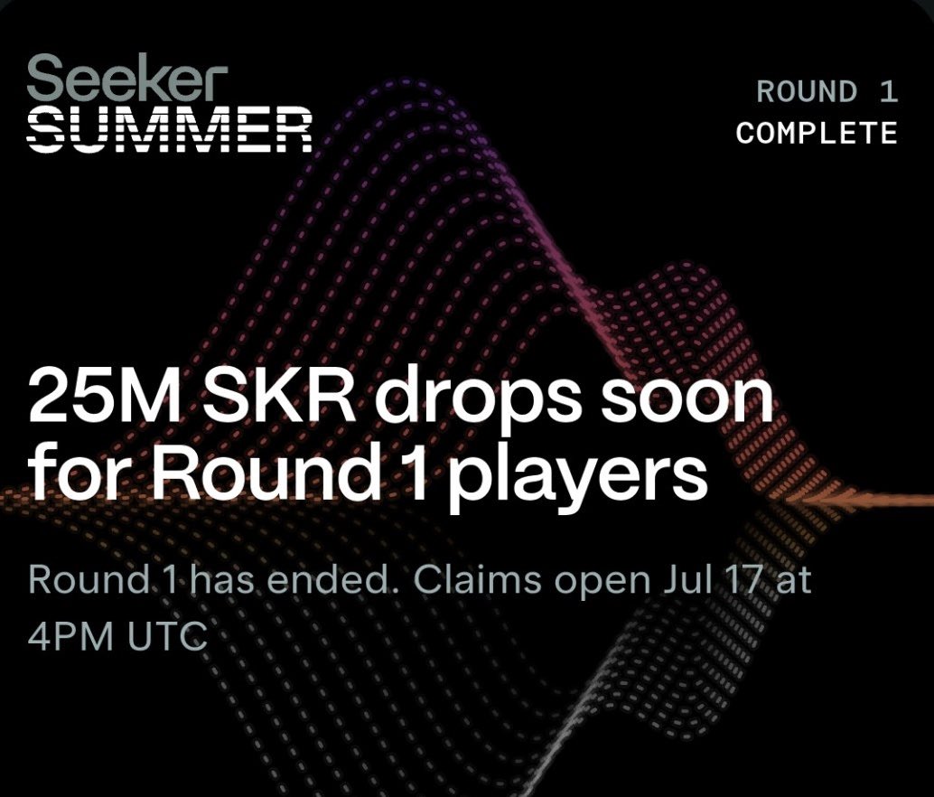 0xC00per's tweet photo. badge collectors won 🏅

25M $SKR dropping for Seeker Summer Round 1 players 🤳 🪂

looks like all those taps were worth it 🫡

📅 claims open July 17 at 4 PM UTC https://t.co/RD95Vtga4k