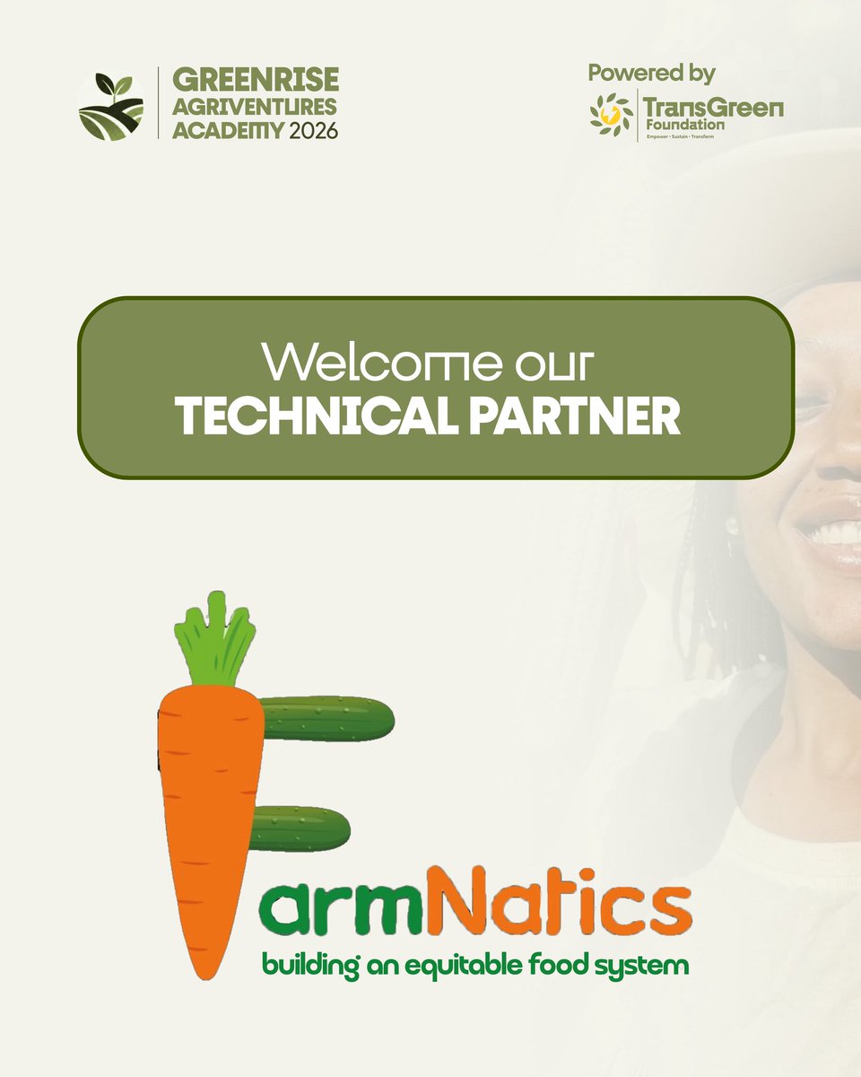 transgreenfdn's tweet photo. 🌱 Partnership alert!

We’re thrilled to welcome @FarmNatics as the Technical Partner for GreenRise AgriVentures Academy 2026 — building an equitable food system, together.

📍 Jos, Plateau State | 🗓️ October 2026

#GreenRiseAcademy #FarmNatics #ClimateSmartAgriculture https://t.co/8Gk1oLXTJv