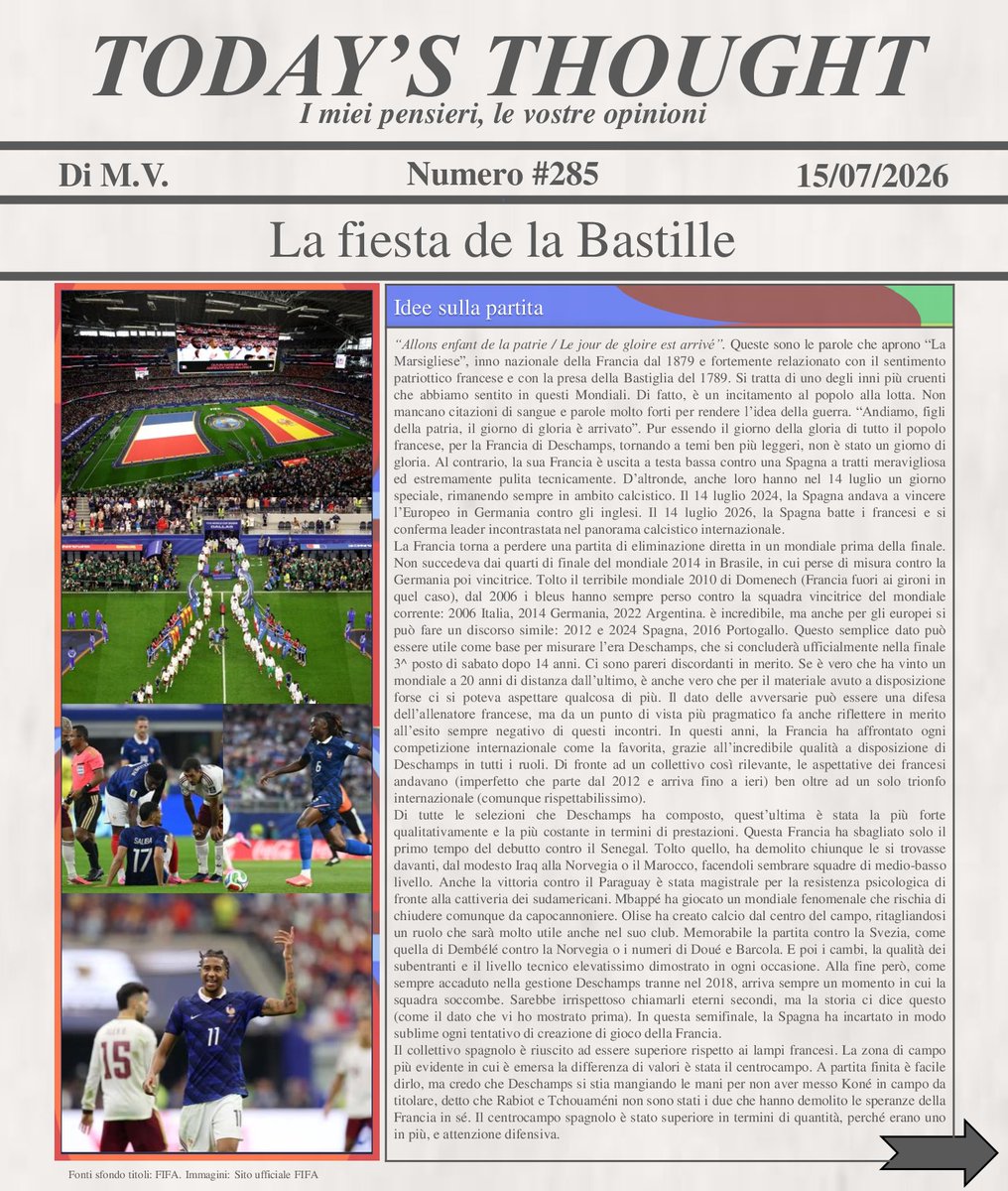 MV_05_'s tweet photo. #FIFAWorldCup #FranciaSpagna semifinale in cui c'è stato un solo padrone: la #Spagna di De la Fuente, capace di controllare i fulmini #Francesi in quello che sarebbe dovuto essere il loro giorno di gloria. Il collettivo organizzato ha avuto la meglio contro le individualità. https://t.co/FixL4X7uZE