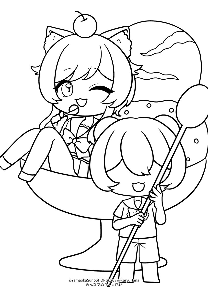 kobutororon's tweet photo. ママ様にかわいいぬりえ作ってもらったよ～～～！🖌️
1枚目！ぼくとぼくのツーショ（？）🍹🍧
2枚目！ぼくと華龍熊猫先生（ママ様）のツーショ🍨
塗って遊んでくれたらうれしい！ついでに #絵昆布巻き のタグ付けて見せてくれたらも～～っとうれしい！
※クレジット表記は消さないで遊んでね https://t.co/yaN1dhQy8n