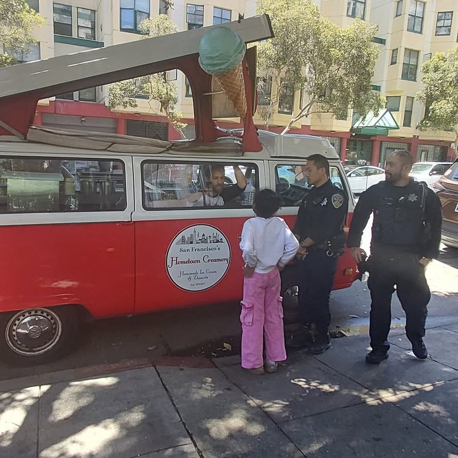 SFPD's tweet photo. Bringing our communities together! @SFPDTenderloin  recently partnered with @USAO_NDCA and Up on Top to host an ice cream social for the community's youth. 

Thank you to everyone who made this event a success! https://t.co/7TQrTXnSWs