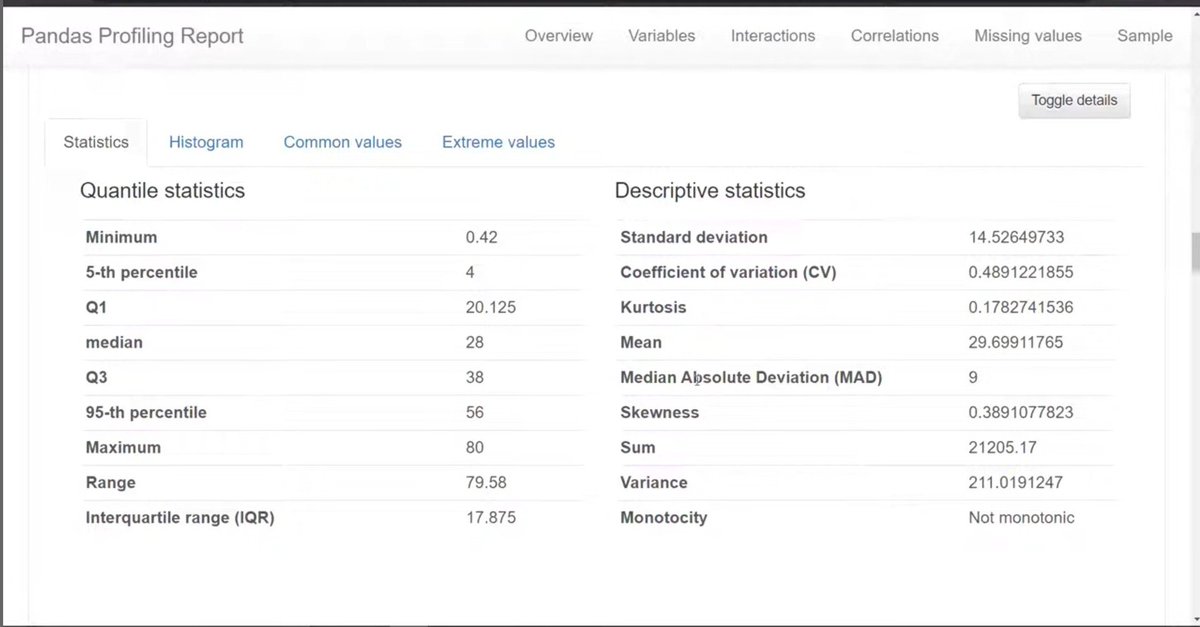 corruptxSJ's tweet photo. Day 41 (21) of ML

> Understanding Data

> Worked with EDA on Bivariate data and Multivariate data.
> Worked on Pandas Profiling.

> Pandas Profiling Reports :- Pandas Profiling Report (now commonly called YData Profiling) is an automated Exploratory Data Analysis (EDA) tool that generates a detailed report of a dataset with a single command.
#buildinpublic