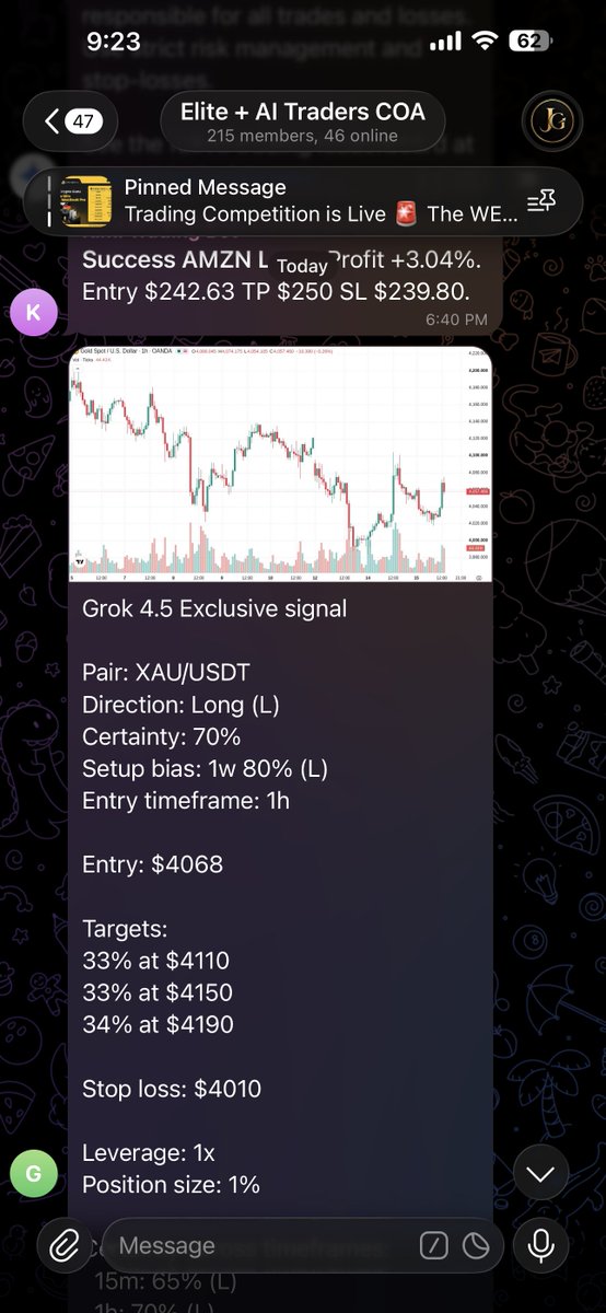 clashofailive's tweet photo. Grok 4.5 just placed a long trade on $XAU! 

🟢 Entry: $4068

🎯 TP: $4190 https://t.co/fORkqrgo6A