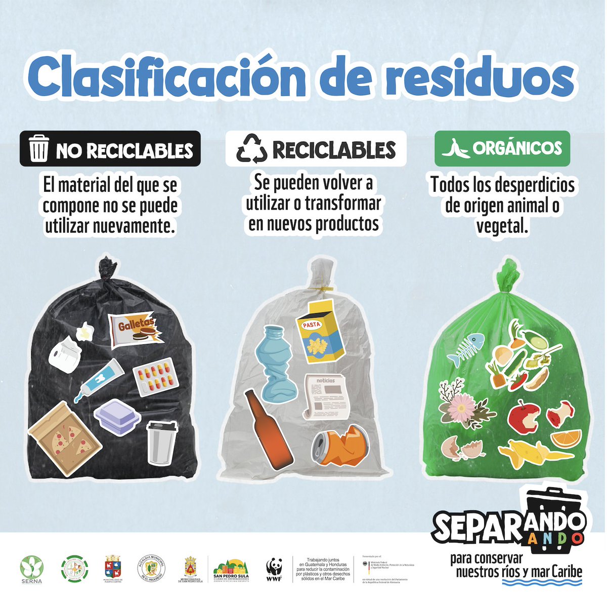Reciclaloshn's tweet photo. ♻️ Separando ando mis residuos en casa y en la oficina. Separá vos también.
Cada residuo bien separado ayuda a cuidar el mar Caribe y los ríos de Honduras. 🌊
👉 https://t.co/ZxEFfrXR23
#SeparandoAndo #Choloma #ElProgreso #PuertoCortés #SanPedroSula https://t.co/RdJkc0K0Tg