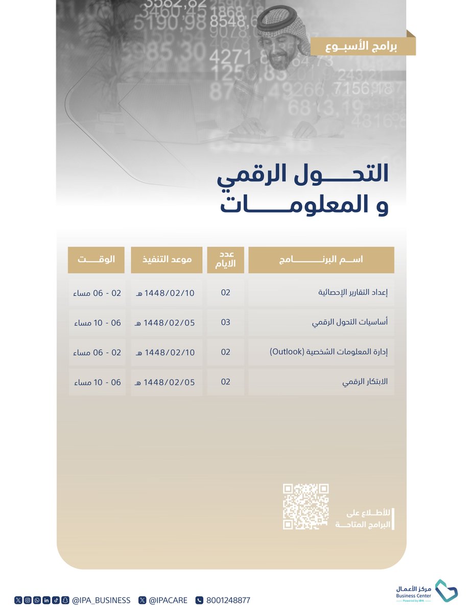 IPA_Business's tweet photo. مركز الأعمال بمعهد الإدارة العامة يساعدك تطور مسارك في التحول الرقمي والمعلومات