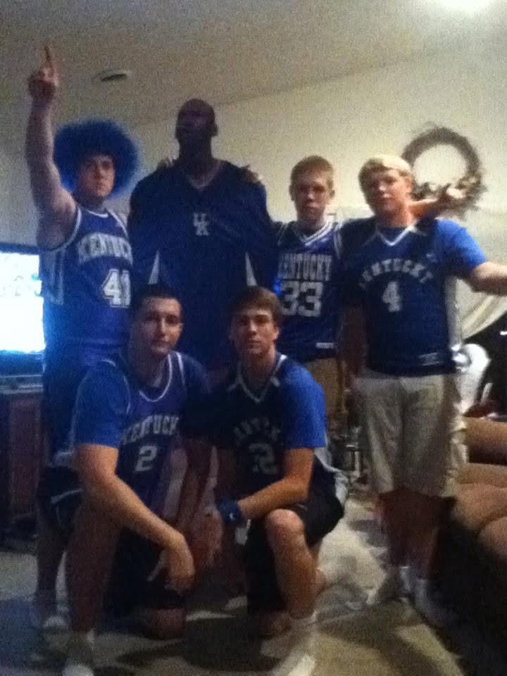 Bwildcat3A's tweet photo. @CoachMarkPope Watching the games with my family and brothers at my parents house. A tradition like no other! My brother always has his lucky Mark Pope jersey on! #bbn https://t.co/lBKh7css5U