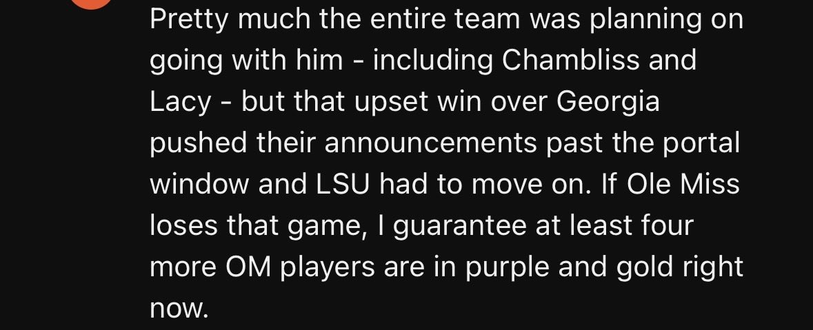MichaelBorkey's tweet photo. I see this everywhere. Someone make sense of it for me. 

They had these players locked in to transfer, but then they beat Georgia, so LSU couldn’t wait. For players they were guaranteed to get. 

But yet somehow were able to wait for and sign 4 of them? https://t.co/im7y8yZiaf